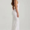 Rochie maxi Nivalis cu guler cowl și spate decupat, decorată, în culoarea alb Rochie maxi Nivalis cu guler cowl și spate decupat, decorată, în culoarea alb
