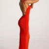 Rochie maxi Noelia din jersey texturat, cu spate decupat, în roșu aprins Rochie maxi Noelia din jersey texturat, cu spate decupat, în roșu aprins