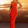 Rochie maxi Noelia din jersey texturat, cu spate decupat, în roșu aprins Rochie maxi Noelia din jersey texturat, cu spate decupat, în roșu aprins