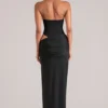 Rochie maxi Oona cu decolteu adânc și gât halter, în culoarea neagră