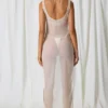 Rochie Maxi Pacifica cu decupaje și detalii din perle, în culoarea alb perlat Rochie Maxi Pacifica cu decupaje și detalii din perle, în culoarea alb perlat