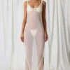 Rochie Maxi Pacifica cu decupaje și detalii din perle, în culoarea alb perlat Rochie Maxi Pacifica cu decupaje și detalii din perle, în culoarea alb perlat
