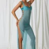 Rochie Maxi Pacifica cu decupaje și detalii din perle, în culoarea turcoaz Rochie Maxi Pacifica cu decupaje și detalii din perle, în culoarea turcoaz