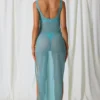 Rochie Maxi Pacifica cu decupaje și detalii din perle, în culoarea turcoaz Rochie Maxi Pacifica cu decupaje și detalii din perle, în culoarea turcoaz