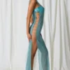Rochie Maxi Pacifica cu decupaje și detalii din perle, în culoarea turcoaz Rochie Maxi Pacifica cu decupaje și detalii din perle, în culoarea turcoaz
