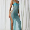 Rochie Maxi Pacifica cu decupaje și detalii din perle, în culoarea turcoaz Rochie Maxi Pacifica cu decupaje și detalii din perle, în culoarea turcoaz