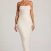 Rochie maxi Palermo cu guler cowl și bandou decorat, în culoarea alb Rochie maxi Palermo cu guler cowl și bandou decorat, în culoarea alb