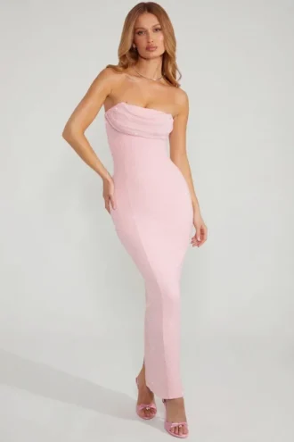Rochie maxi Palermo cu guler cowl și bretele bandeau, decorată, în nuanța Blush Rochie maxi Palermo cu guler cowl și bretele bandeau, decorată, în nuanța Blush
