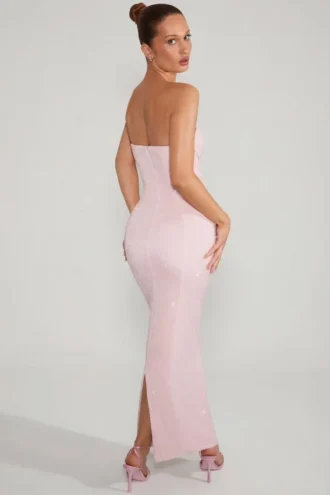 Rochie maxi Palermo cu guler cowl și bretele bandeau, decorată, în nuanța Blush Rochie maxi Palermo cu guler cowl și bretele bandeau, decorată, în nuanța Blush