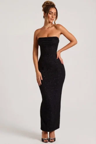 Rochie maxi Palermo cu guler tip cowl și decorațiuni, culoare negru Rochie maxi Palermo cu guler tip cowl și decorațiuni, culoare negru
