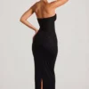 Rochie maxi Palermo cu guler tip cowl și decorațiuni, culoare negru