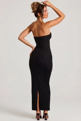 Rochie maxi Palermo cu guler tip cowl și decorațiuni, culoare negru Rochie maxi Palermo cu guler tip cowl și decorațiuni, culoare negru