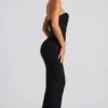 Rochie maxi Palermo cu guler tip cowl și decorațiuni, culoare negru