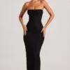 Rochie maxi Palermo cu guler tip cowl și decorațiuni, culoare negru