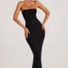 Rochie maxi Palermo cu guler tip cowl și decorațiuni, culoare negru