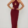 Rochie maxi Penelope cu gât halter și corset cu șireturi, în roșu fructe de pădure Rochie maxi Penelope cu gât halter și corset cu șireturi, în roșu fructe de pădure