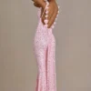 Rochie maxi premium Ariette cu spate decupat, în roz pal