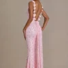 Rochie maxi premium Ariette cu spate decupat, în roz pal