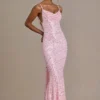 Rochie maxi premium Ariette cu spate decupat, în roz pal