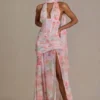 Rochie maxi Primrose Premium cu detalii de eșarfă, cu imprimeu floral roz