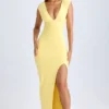 Rochie maxi Sloane din modal, cu decolteu adânc și fante pe coapse, în culoarea Lemon Sherbet Rochie maxi Sloane din modal, cu decolteu adânc și fante pe coapse, în culoarea Lemon Sherbet