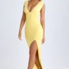 Rochie maxi Sloane din modal, cu decolteu adânc și fante pe coapse, în culoarea Lemon Sherbet Rochie maxi Sloane din modal, cu decolteu adânc și fante pe coapse, în culoarea Lemon Sherbet