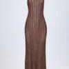 Rochie maxi Solara cu gât halter și spate decupat, în culoarea bronz