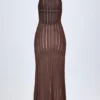 Rochie maxi Solara cu gât halter și spate decupat, în culoarea bronz