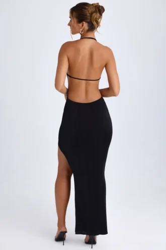Rochie maxi Solaria cu decupaje și gât halter, negru Rochie maxi Solaria cu decupaje și gât halter, negru