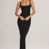 Rochie maxi Soreia cu gât pătrat din Modal, negru