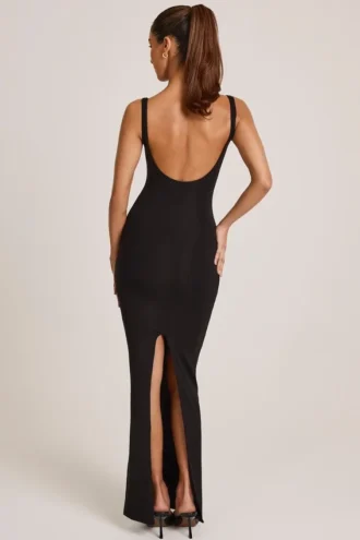 Rochie maxi Soreia cu gât pătrat din Modal, negru Rochie maxi Soreia cu gât pătrat din Modal, negru