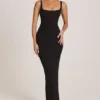 Rochie maxi Soreia cu gât pătrat din Modal, negru
