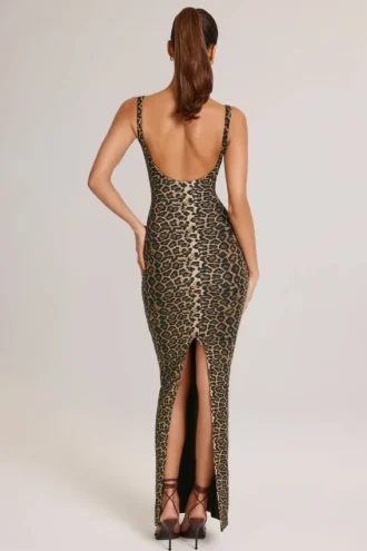 Rochie maxi Soreia din modal cu gât pătrat și imprimeu leopard Rochie maxi Soreia din modal cu gât pătrat și imprimeu leopard