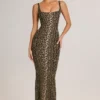 Rochie maxi Soreia din modal cu gât pătrat și imprimeu leopard Rochie maxi Soreia din modal cu gât pătrat și imprimeu leopard