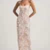 Rochie maxi Tavira cu decolteu rotund și spate decupat, decorată, în culoarea ivoriu Rochie maxi Tavira cu decolteu rotund și spate decupat, decorată, în culoarea ivoriu