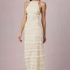 Rochie maxi Tove cu volane, fără spate și cu gât halter, în culoarea Ivory Rochie maxi Tove cu volane, fără spate și cu gât halter, în culoarea Ivory