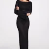 Rochie maxi transparentă cu mâneci lungi și spate decupat Frances, în negru Rochie maxi transparentă cu mâneci lungi și spate decupat Frances, în negru