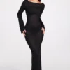 Rochie maxi transparentă cu mâneci lungi și spate decupat Frances, în negru Rochie maxi transparentă cu mâneci lungi și spate decupat Frances, în negru
