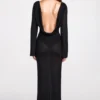 Rochie maxi transparentă cu mâneci lungi și spate decupat Frances, în negru Rochie maxi transparentă cu mâneci lungi și spate decupat Frances, în negru