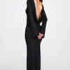 Rochie maxi transparentă cu mâneci lungi și spate decupat Frances, în negru Rochie maxi transparentă cu mâneci lungi și spate decupat Frances, în negru