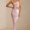 Rochie maxi transparentă cu paiete și decupaj pe un umăr Isabel, în nuanța liliac Rochie maxi transparentă cu paiete și decupaj pe un umăr Isabel, în nuanța liliac