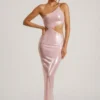 Rochie maxi transparentă cu paiete și decupaj pe un umăr Isabel, în nuanța liliac Rochie maxi transparentă cu paiete și decupaj pe un umăr Isabel, în nuanța liliac