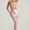Rochie maxi transparentă cu paiete și decupaj pe un umăr Isabel, în nuanța liliac Rochie maxi transparentă cu paiete și decupaj pe un umăr Isabel, în nuanța liliac