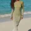 Rochie maxi transparentă cu spate decupat Naura, în culoarea verde măslin