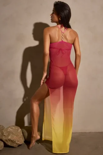 Rochie maxi transparentă Sorbetto în galben multicolor