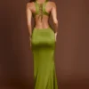 Rochie maxi Vittoria cu decolteu rotund și șireturi în spate, de culoare verde măslin Rochie maxi Vittoria cu decolteu rotund și șireturi în spate, de culoare verde măslin