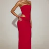 Rochie maxi Zorya din jersey moale, cu decupaje, în culoarea True Red Rochie maxi Zorya din jersey moale, cu decupaje, în culoarea True Red
