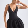 Rochie micro mini Anahita cu corset și tiv bufant, cu șireturi, în negru Rochie micro mini Anahita cu corset și tiv bufant, cu șireturi, în negru