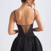 Rochie micro mini Anahita cu corset și tiv bufant, cu șireturi, în negru Rochie micro mini Anahita cu corset și tiv bufant, cu șireturi, în negru