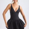 Rochie micro mini Anahita cu corset și tiv bufant, cu șireturi, în negru Rochie micro mini Anahita cu corset și tiv bufant, cu șireturi, în negru